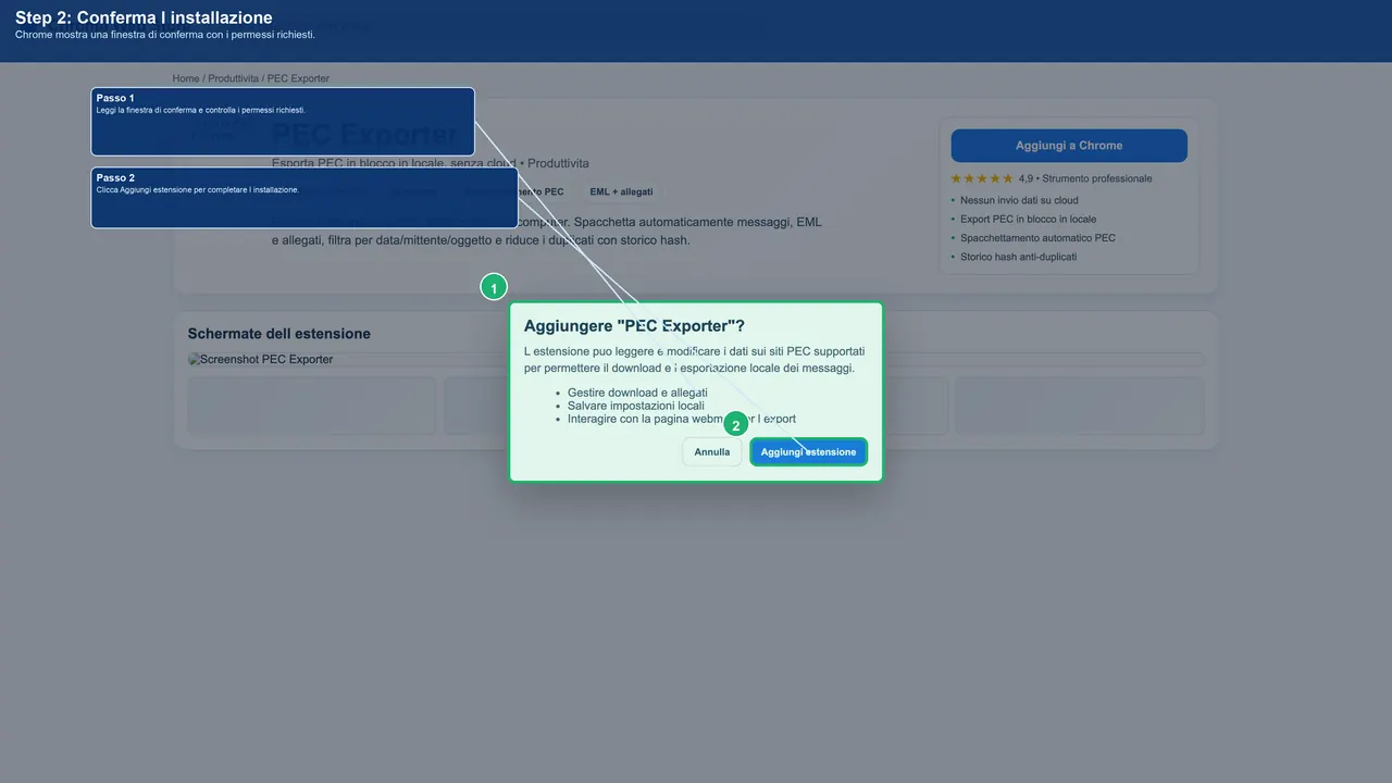 Conferma aggiunta estensione in Chrome